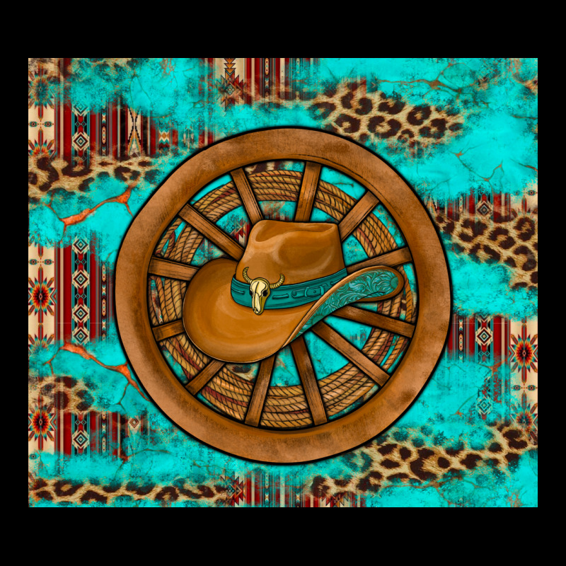 Cowboy Hat Turquoise Aztec Background Old Wheel Urban Hoodie by Artiststas | Teevron