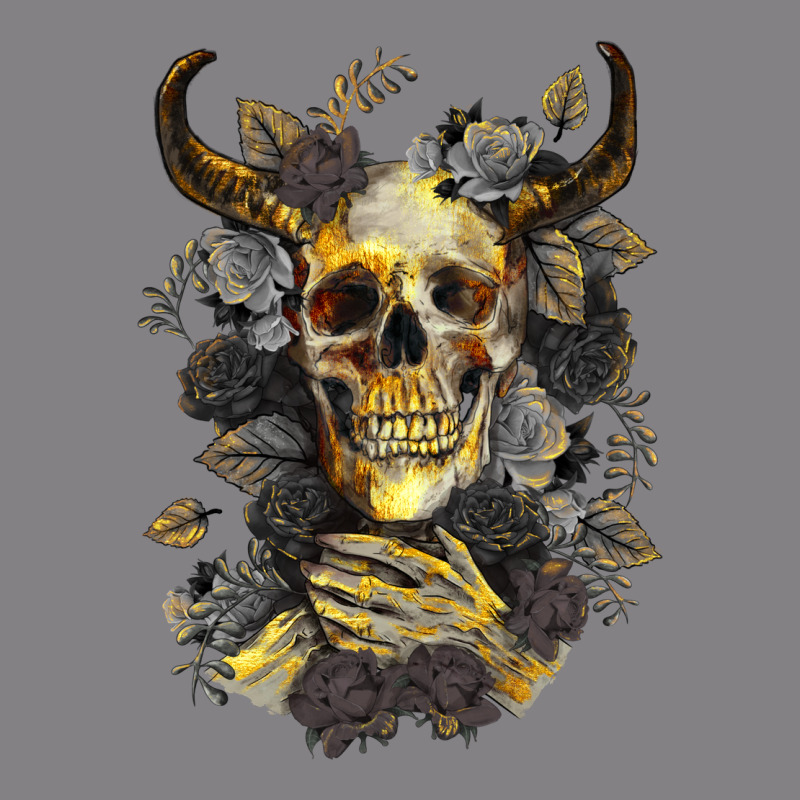 Bull Human Skull With Gold Roses Heavyweight Hoodie by RanaPortraitStore | Teevron
