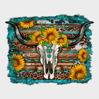 Longhorn Bull Skull Western Turquoise Background Urban Hoodie | Teevron