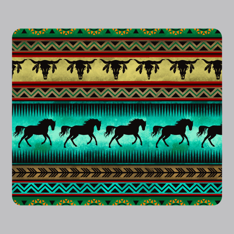 Turquoise Horse And Bullskull Aztec  Pattern Long Sleeve Tee by BarkalooDesign | Teevron
