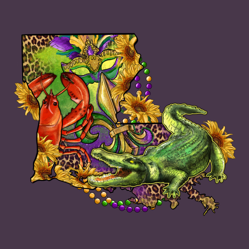 Louisiana Map With Mardi Gras Crocodile Heavyweight Hoodie by RanaPortraitStore | Teevron