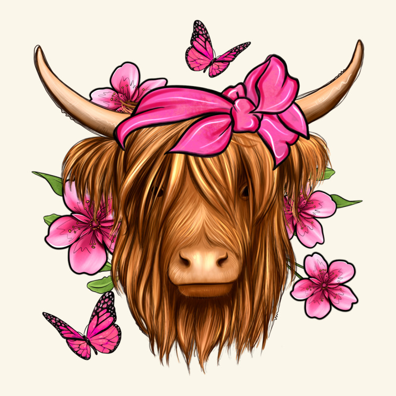 Floral Pink Bandana Longhaired Cow Premium Hoodie by Jasminsmagicworld | Teevron