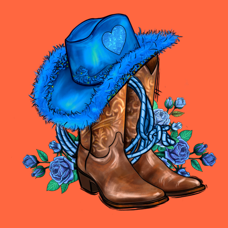 Valentines Day Blue Boots Cowgirl Hat And Roses Premium Hoodie by AdoDesignShop | Teevron