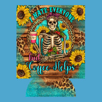 I Hate Everyone But Coffee Helps Western Skeleton Coffee Sunflowers 12 Premium Hoodie | Teevron