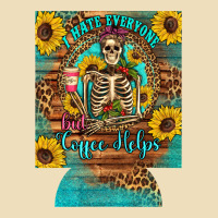 I Hate Everyone But Coffee Helps Western Skeleton Coffee Sunflowers 12 Premium Hoodie | Teevron