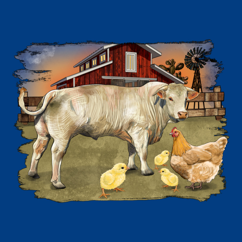 Charolaris Bull And Chicken In Barnyard Premium Sweatshirt by RanaPortraitStore | Teevron