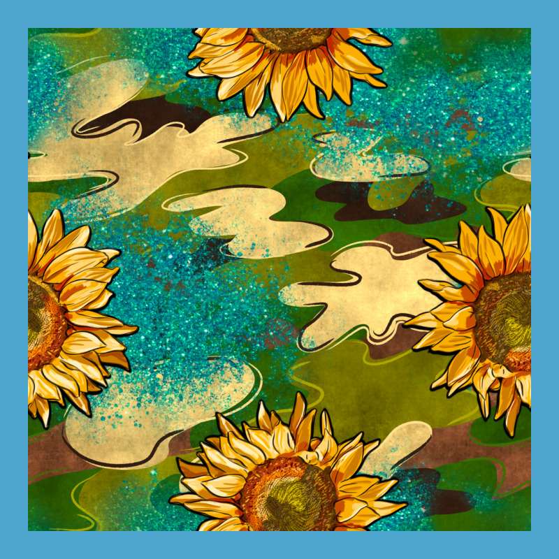 Camouflage Turquoise Glitter Sunflowers Seamless Pattern Premium Hoodie by BundleAndBundleShop | Teevron