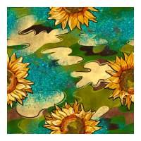 camouflage turquoise glitter sunflowers seamless pattern | Teevron