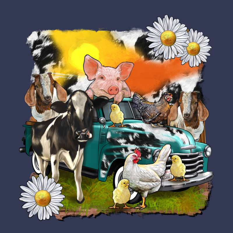 Cowhide Farm Truck With Farm Animals Heavyweight Hoodie by texasbilliewilder | Teevron