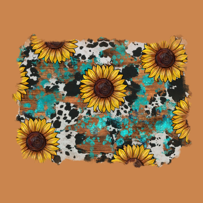 Western Sunflowers Turquoise Cowhide Background Heavyweight Hoodie by RanaPortraitStore | Teevron