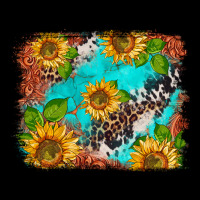 Western Sunflowers Turquoise Cowhide  Tooled Leather Ladies Tee | Teevron
