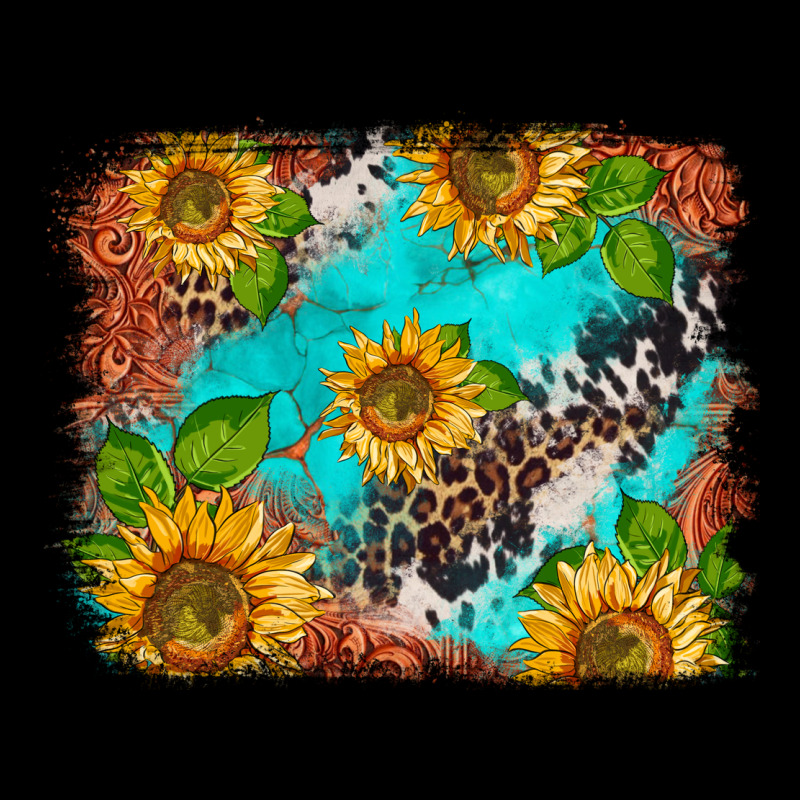Western Sunflowers Turquoise Cowhide  Tooled Leather Ladies Tee by BarkalooDesign | Teevron