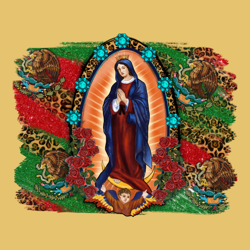 Mexican Flag Lady Of Guadalupe Distressed Backgrou Premium Sweatshirt by RanaPortraitStore | Teevron