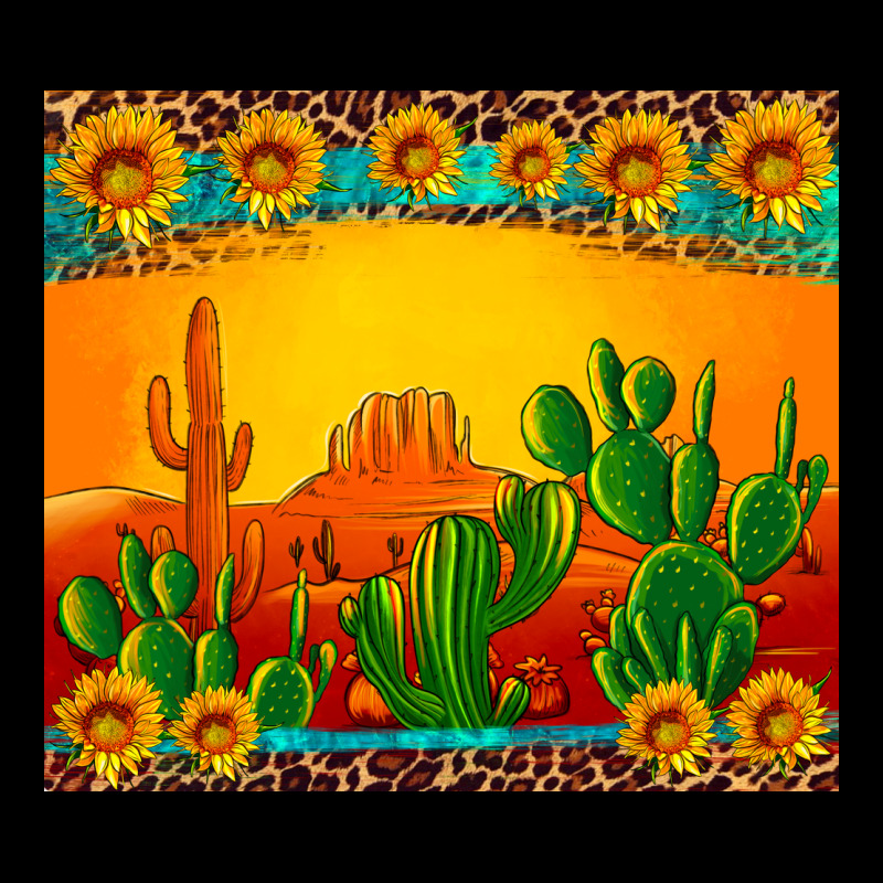 Desert Sunset With Cactus Sunflowers And Leopard Ladies Tee by Artiststas | Teevron
