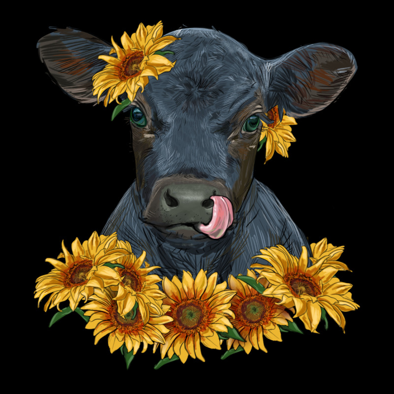 Black Angus Calf With Sunflowers Premium Sweatshirt by RanaPortraitStore | Teevron