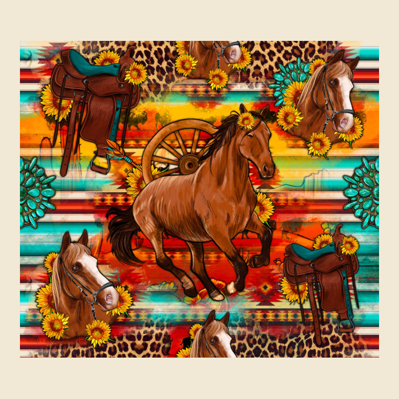 Galloping Horse Serape Sunflowers Turquoise And Saddles Ladies Tee by Artiststas | Teevron