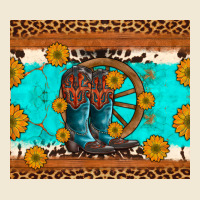 Cowboy Boots And Sunflowers Turquoise Leopard Background Ladies Tee | Teevron