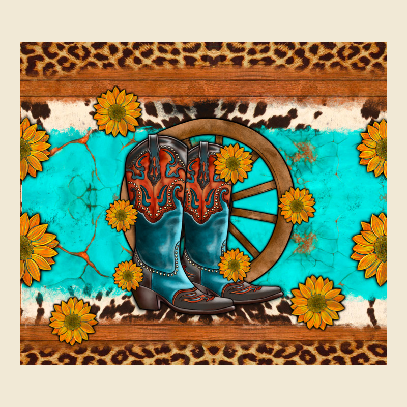 Cowboy Boots And Sunflowers Turquoise Leopard Background Ladies Tee by Artiststas | Teevron