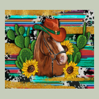 Western Horse Cowboy Hat Cactus Sunflowers Glitter Cowhide Serape Turq Ladies Tee | Teevron