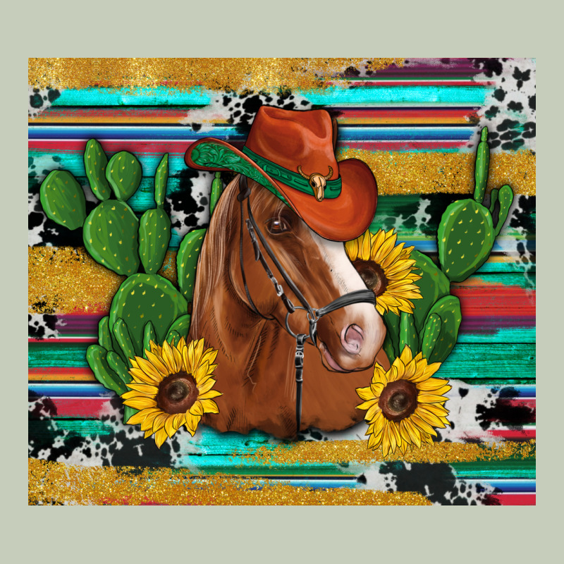 Western Horse Cowboy Hat Cactus Sunflowers Glitter Cowhide Serape Turq Ladies Tee by Artiststas | Teevron