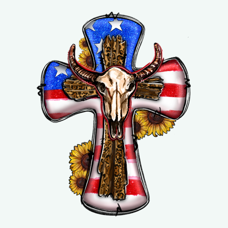 American Flag Cross Cow Skull Sunflowers Premium Hoodie by RanaPortraitStore | Teevron