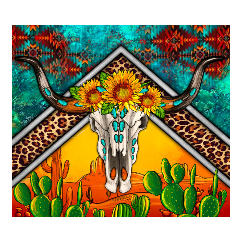 Western Sunflowers Longhorn Bull Skull Ladies Tee by Artiststas | Teevron