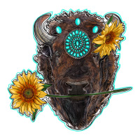 bison head with sunflowers and gemstone | Teevron