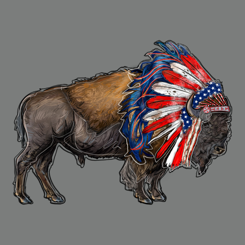 American Bison With Indian Headdress Premium Hoodie by RanaPortraitStore | Teevron