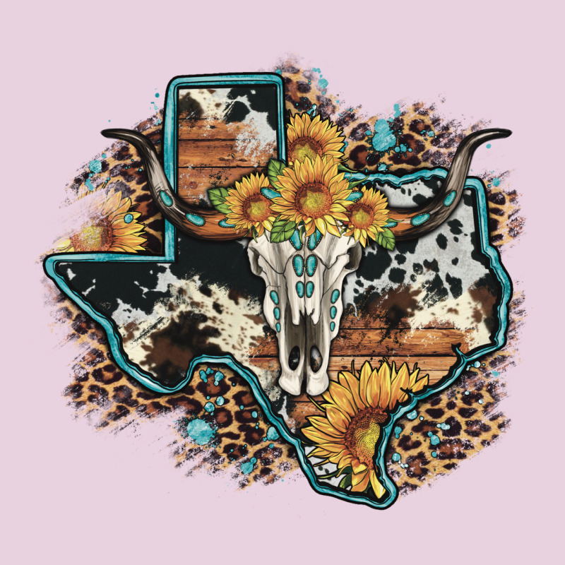 Bull Skull Leopard Cowhide Sunflower Texas Map Ladies Tee by Artiststas | Teevron