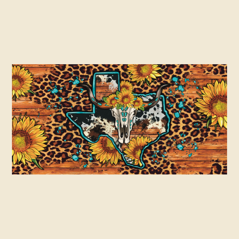 Texas Map Bull Skull Sunflower Leopard Licence Plate Ladies Tee by Artiststas | Teevron
