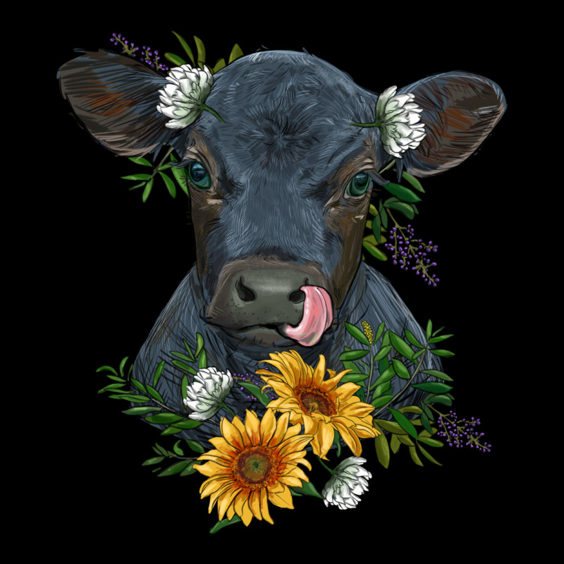 Baby Cow Black Angus Calf With Flowers Urban Hoodie by RanaPortraitStore | Teevron