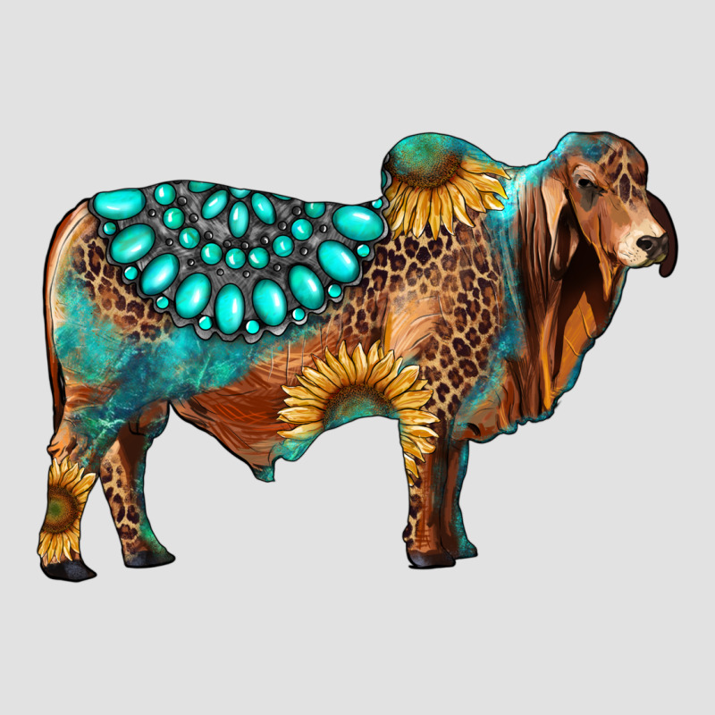 Brahman Bull Gemstone Turquoise And Sunflower Premium Hoodie by RanaPortraitStore | Teevron
