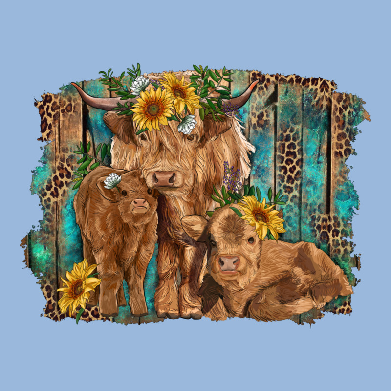 Highland Cow Family Cattle And Calf With Sunflower And Turquoise Backg Premium Hoodie by RanaPortraitStore | Teevron