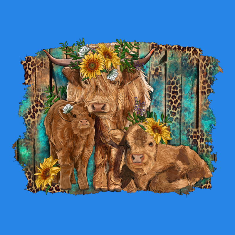 Highland Cow Family Cattle And Calf With Sunflower And Turquoise Backg Premium Hoodie by RanaPortraitStore | Teevron