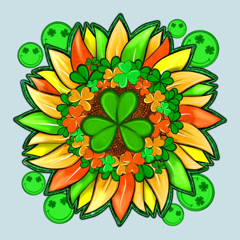 Sunflower With St Patricks Smiley Face And Shamrock With Glitter Ladies Tee by Artiststas | Teevron
