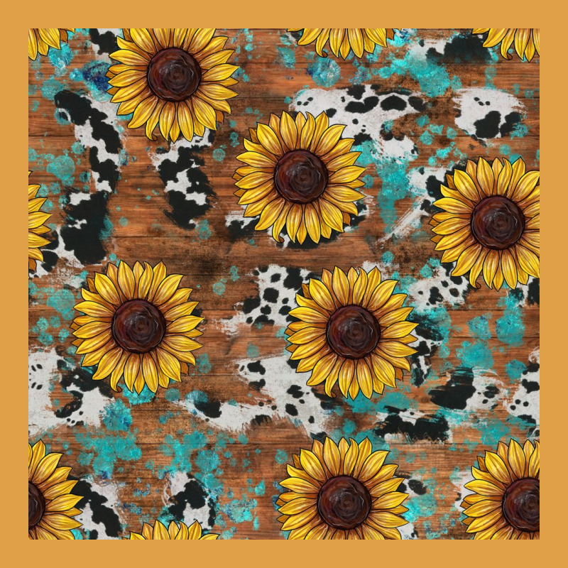 Western Sunflowers Turquoise Cowhide Seamless Background Premium Hoodie by RanaPortraitStore | Teevron