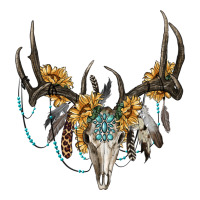 Boho Deer Skull Sunflowers And Gemstone | Teevron