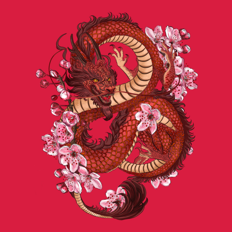Red Dragon And Sakura Cherry Blossoms Premium Hoodie by RanaPortraitStore | Teevron
