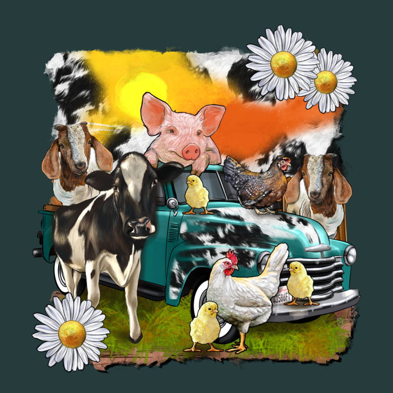 Cowhide Farm Truck With Farm Animals Premium Hoodie by texasbilliewilder | Teevron
