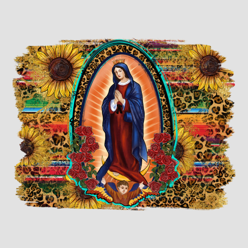 Sunflower Lady Of Guadalupe Distressed Background Premium Hoodie by RanaPortraitStore | Teevron