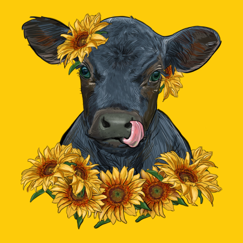 Black Angus Calf With Sunflowers Premium Hoodie by RanaPortraitStore | Teevron