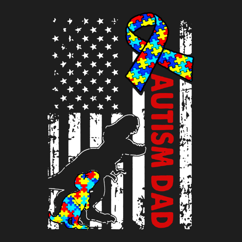Mens Distressed Dinosaur Autism Dad Usa Flag Classic Tee by artisFamous | Teevron
