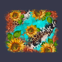 Western Sunflowers Turquoise Cowhide  Tooled Leather Long Sleeve Tee | Teevron