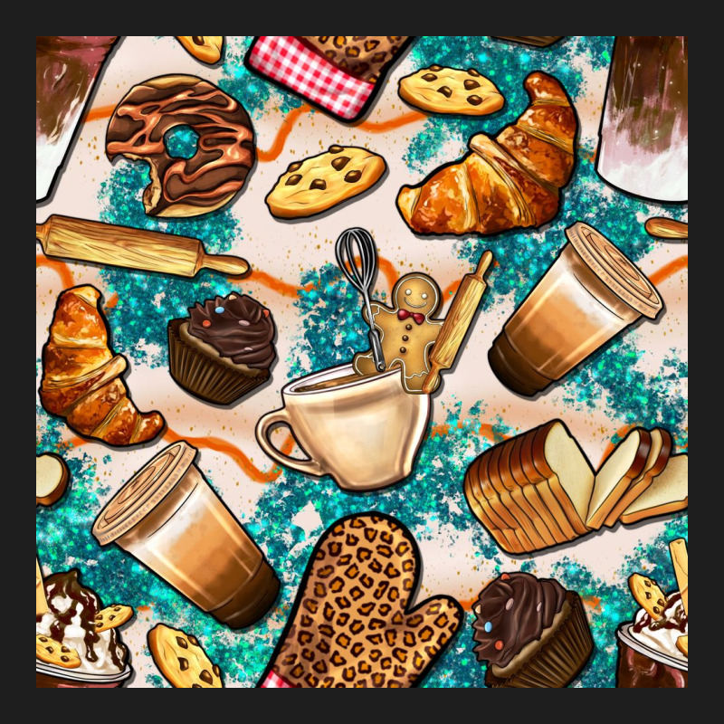 Bakery Coffee Cups Cookie And Donut With Turquoise Glitter Seamless Pa Classic Tee by BundleAndBundleShop | Teevron