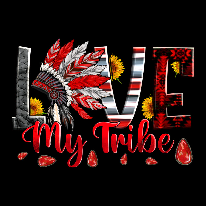 Red Black Grey White Love My Tribe Indian Headdres Ladies Tee by Artiststas | Teevron