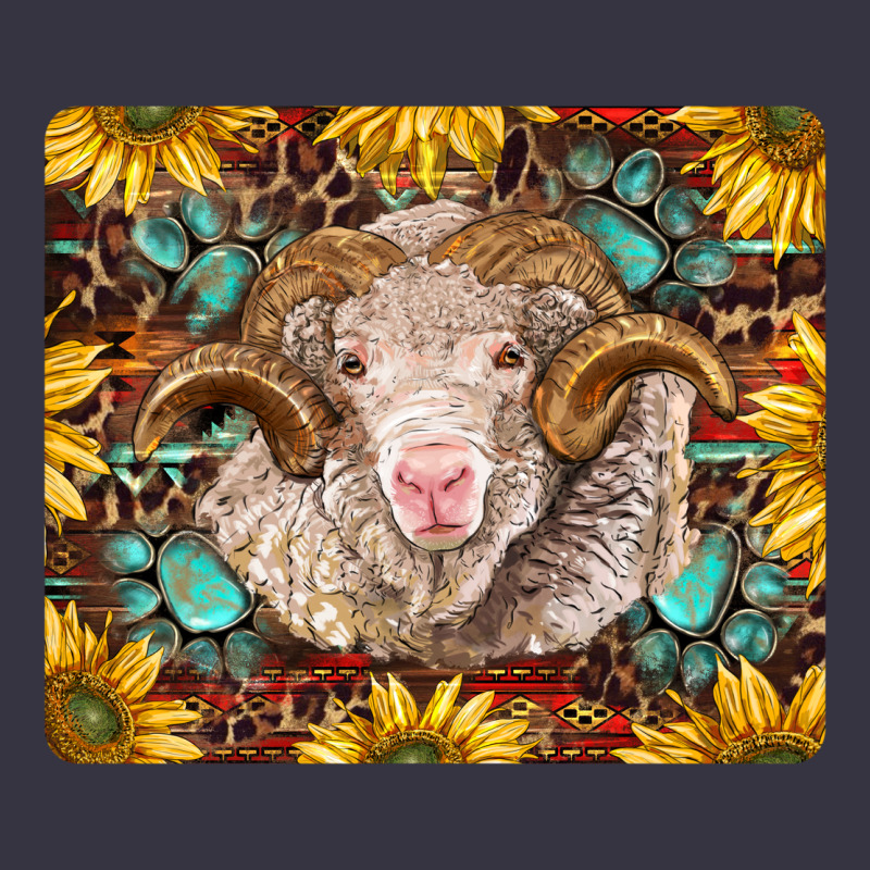 Merino Ram With Sunflowers And Gemstone Mousepad Vintage Hoodie by BarkalooDesign | Teevron