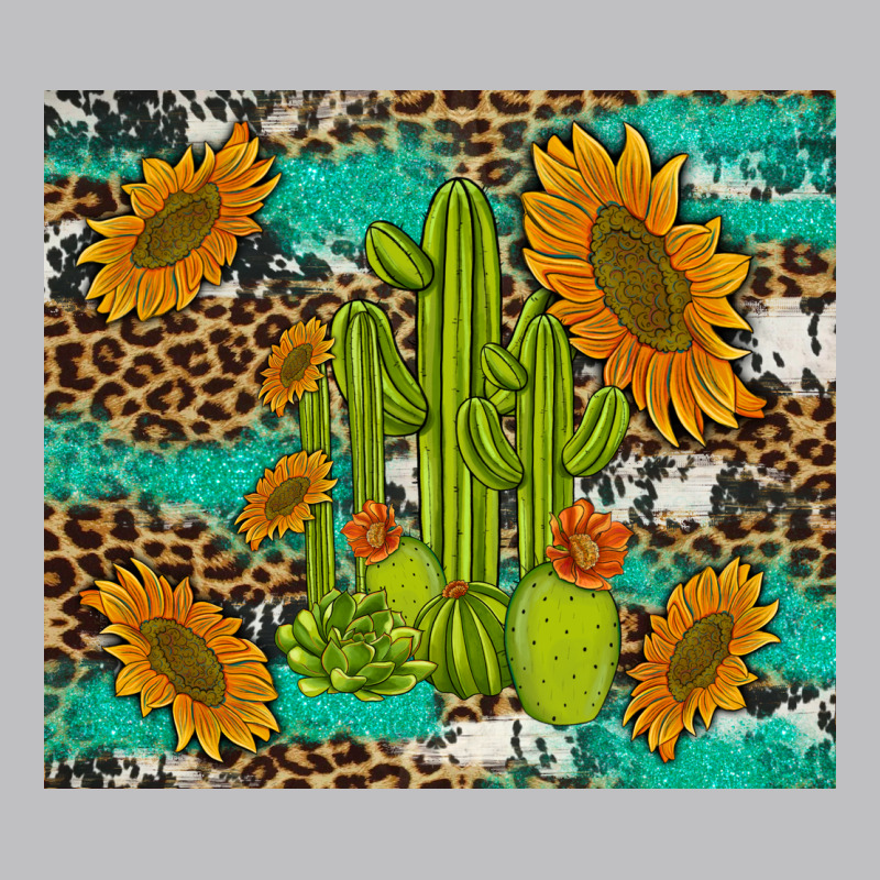 Cactus And Sunflowers Turquoise Leopard Cowhide Long Sleeve Tee by Artiststas | Teevron