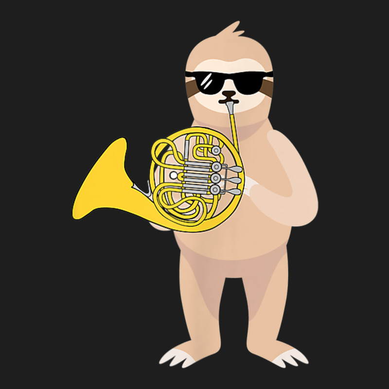 Funny Sloth Wearing Sunglasses Playing French Horn Classic Tee by linhVisuals | Teevron