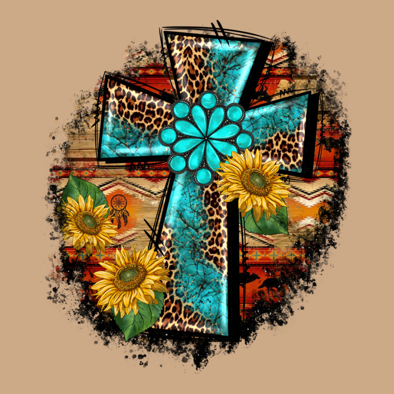 Western Turquoise's Leopard Cross  Wooden Aztek Sunflowers Background Vintage Hoodie by BarkalooDesign | Teevron