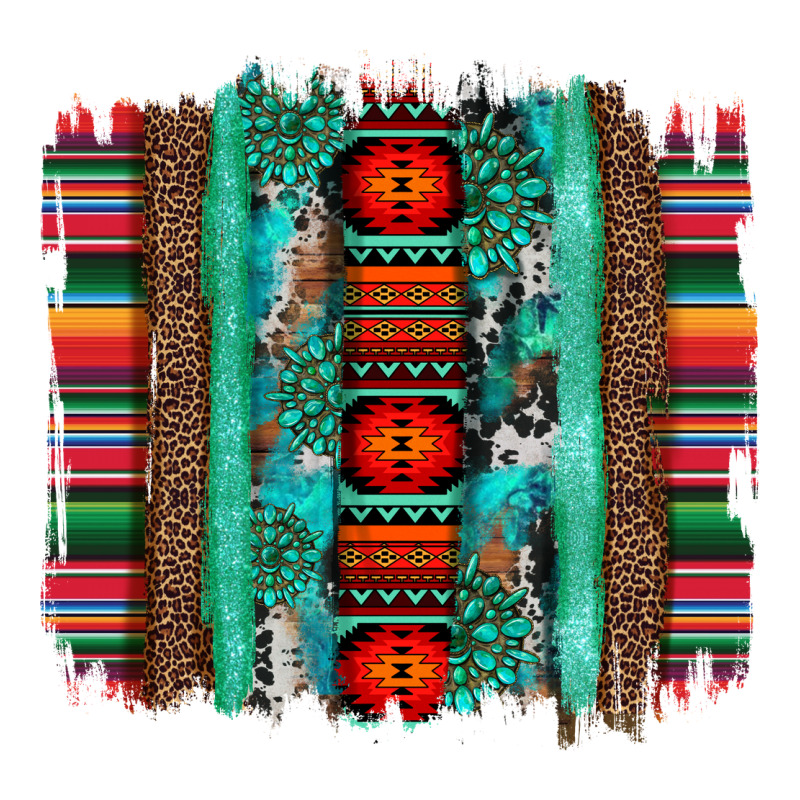 Serape Aztec Leopard And Turquoise Glitter With Gemstone Brushstroke Long Sleeve Tee by Artiststas | Teevron